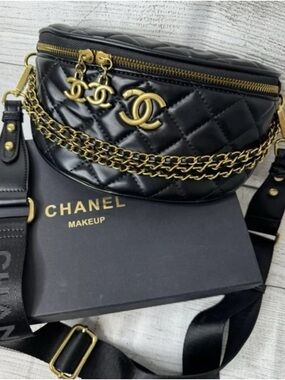 Chanel Black Quilted Leather Belt Bag with Gold Chain Vip GWP